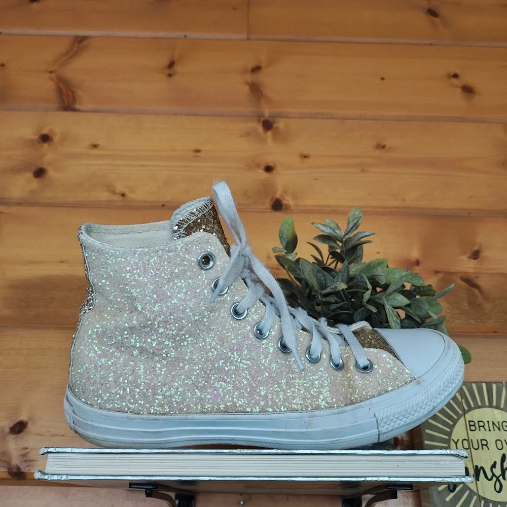 Custom Chuck Taylor All Star Hi Glitter  By You Wedding Prom Pink Gold Rare Sz 9